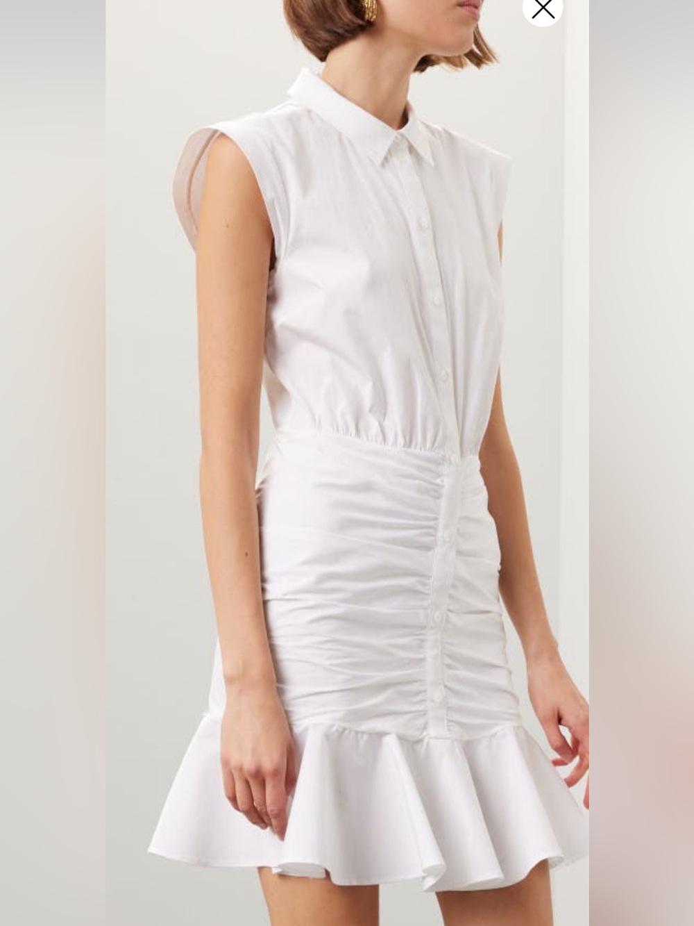 Veronica Beard White Sleeveless Ruched Shirt Dress